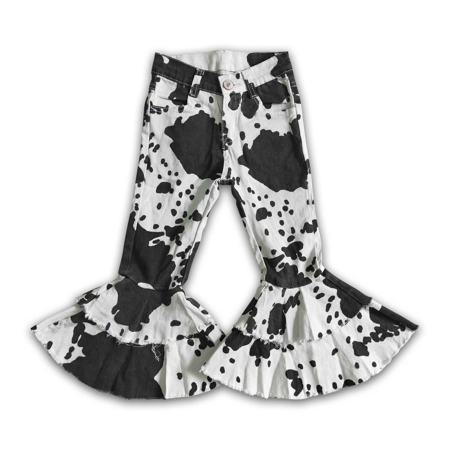 Cow Print Girls Ruffle Jeans
