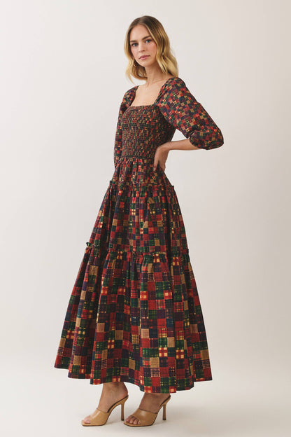 TCEC Plaid Smocked Tiered Maxi Dress