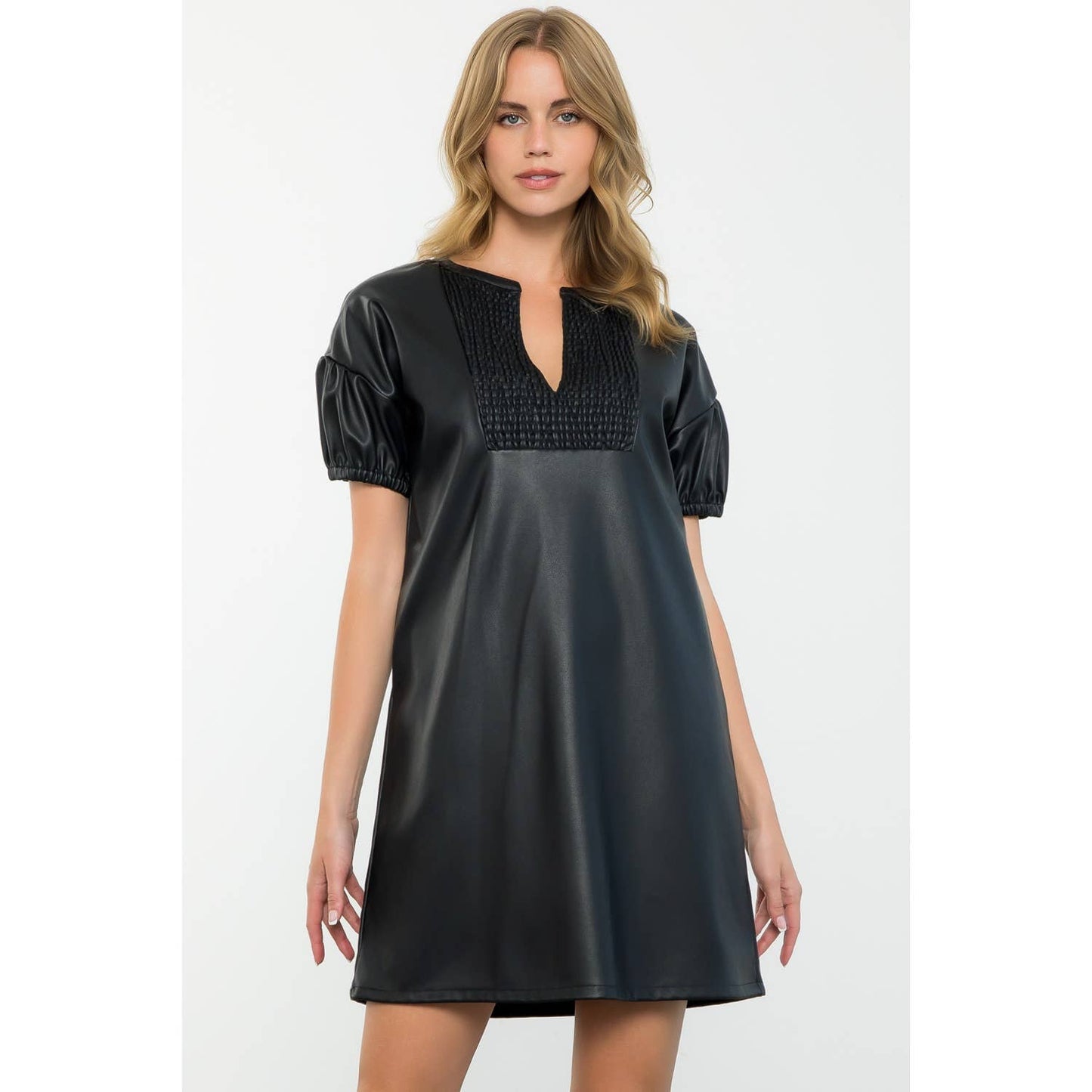 Short Sleeve Leather Dress