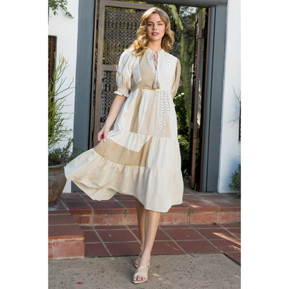 Hand Embroidered Patchwork Midi Dress