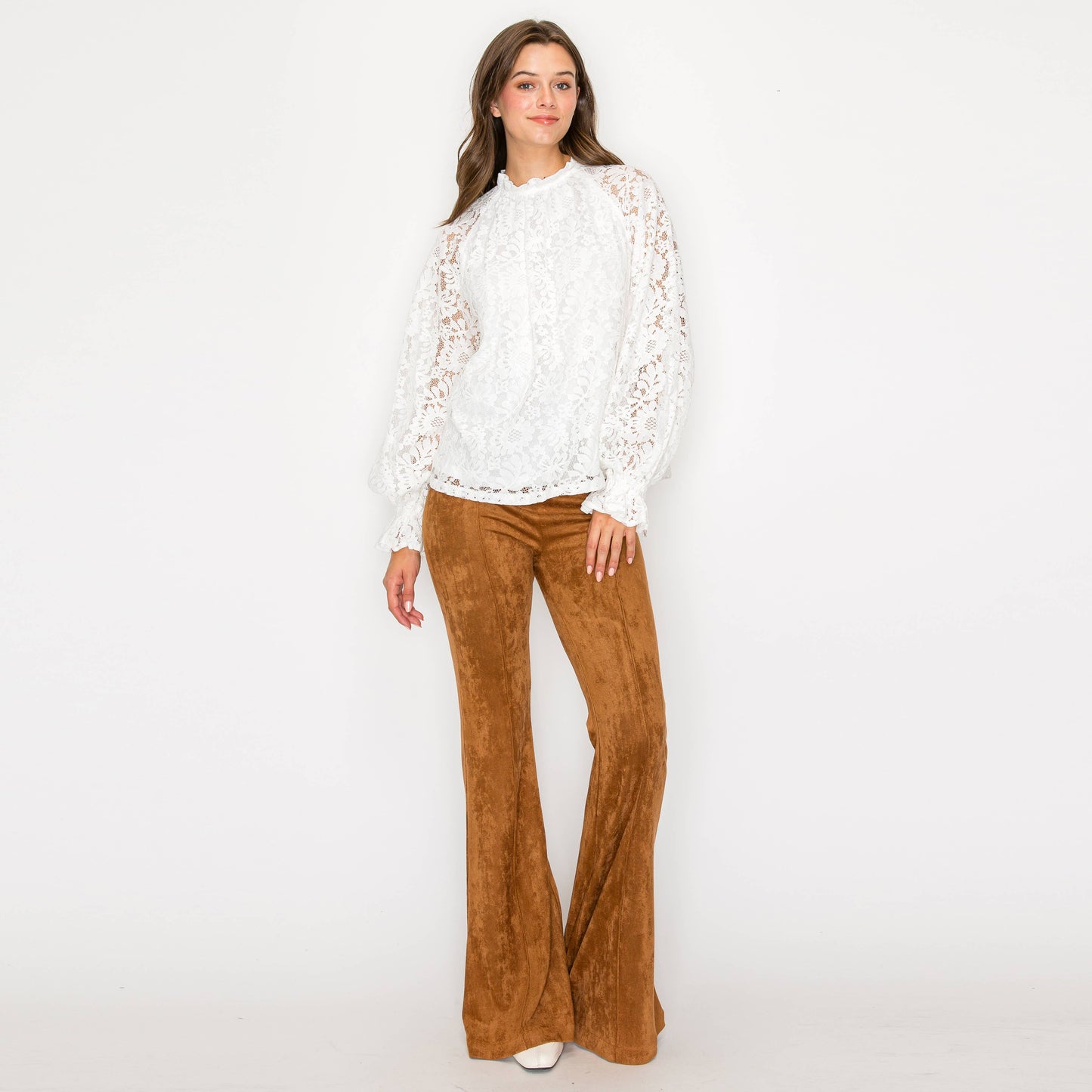 Camel Suede Boot Cut Pants