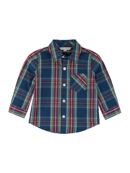 Boys Navy Plaid Button Down Shirt