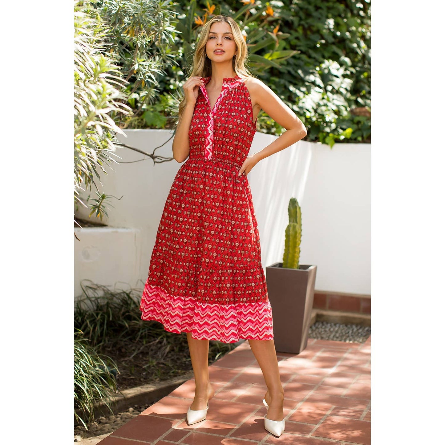 Halter Button Up Print Maxi Dress
