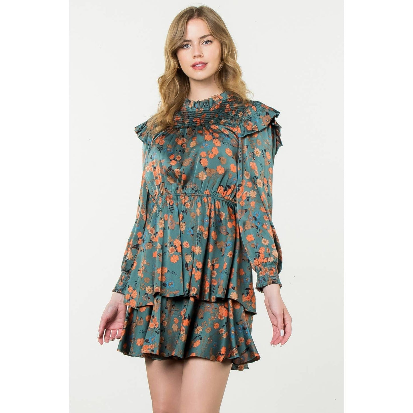 Long Sleeve Floral Tiered Dress