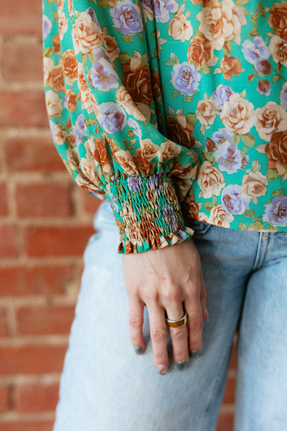 Green Floral Blouse