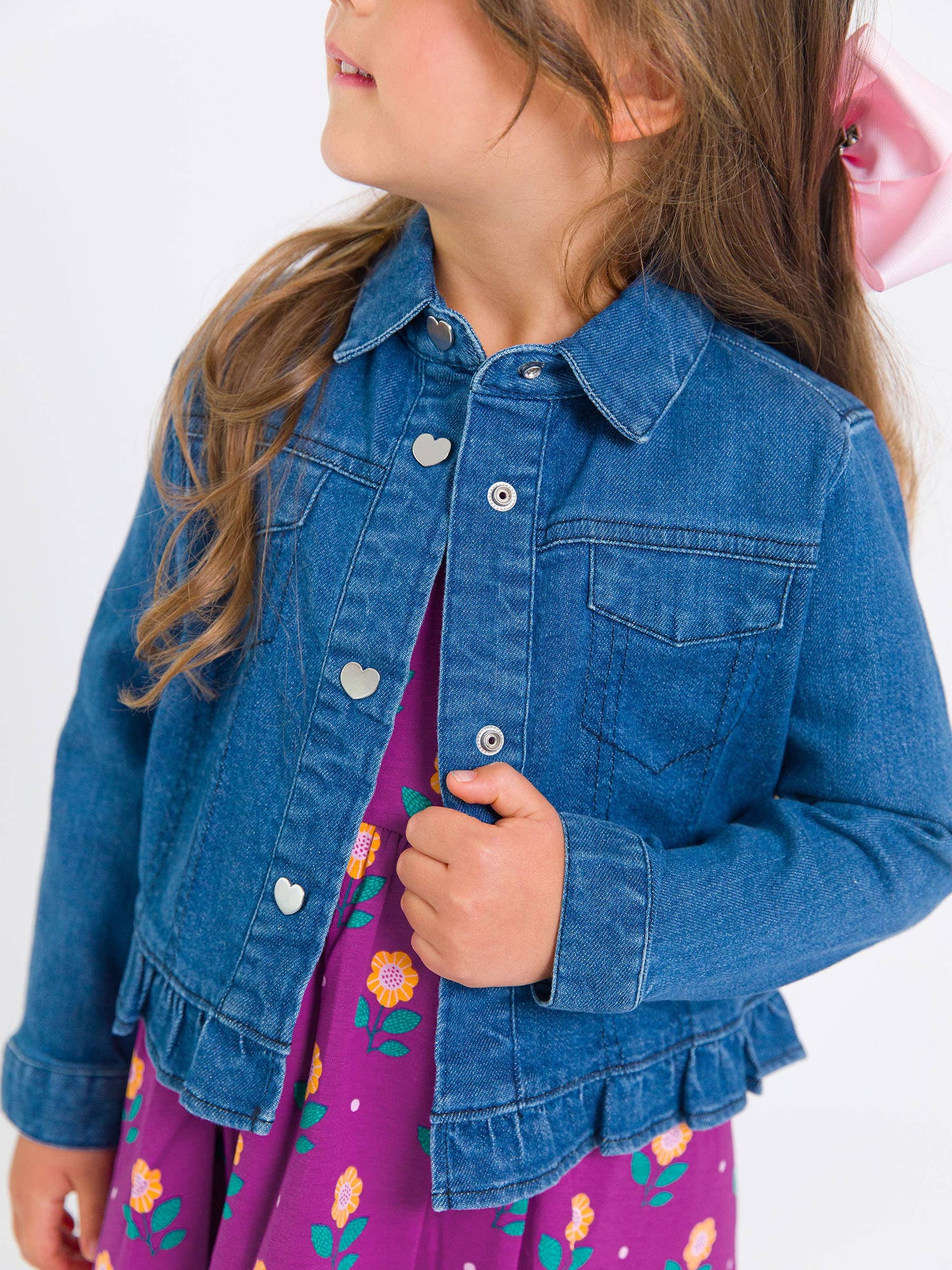 Girl's Medium Denim Ruffle Jean Jacket