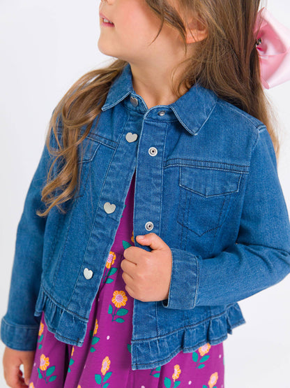Girl's Medium Denim Ruffle Jean Jacket