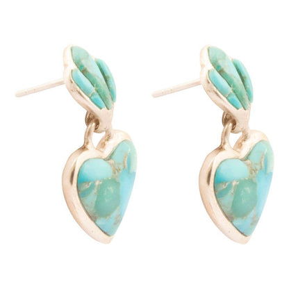 Barse Jewelry Blue Turquoise Heart Silver Drop Post Earrings