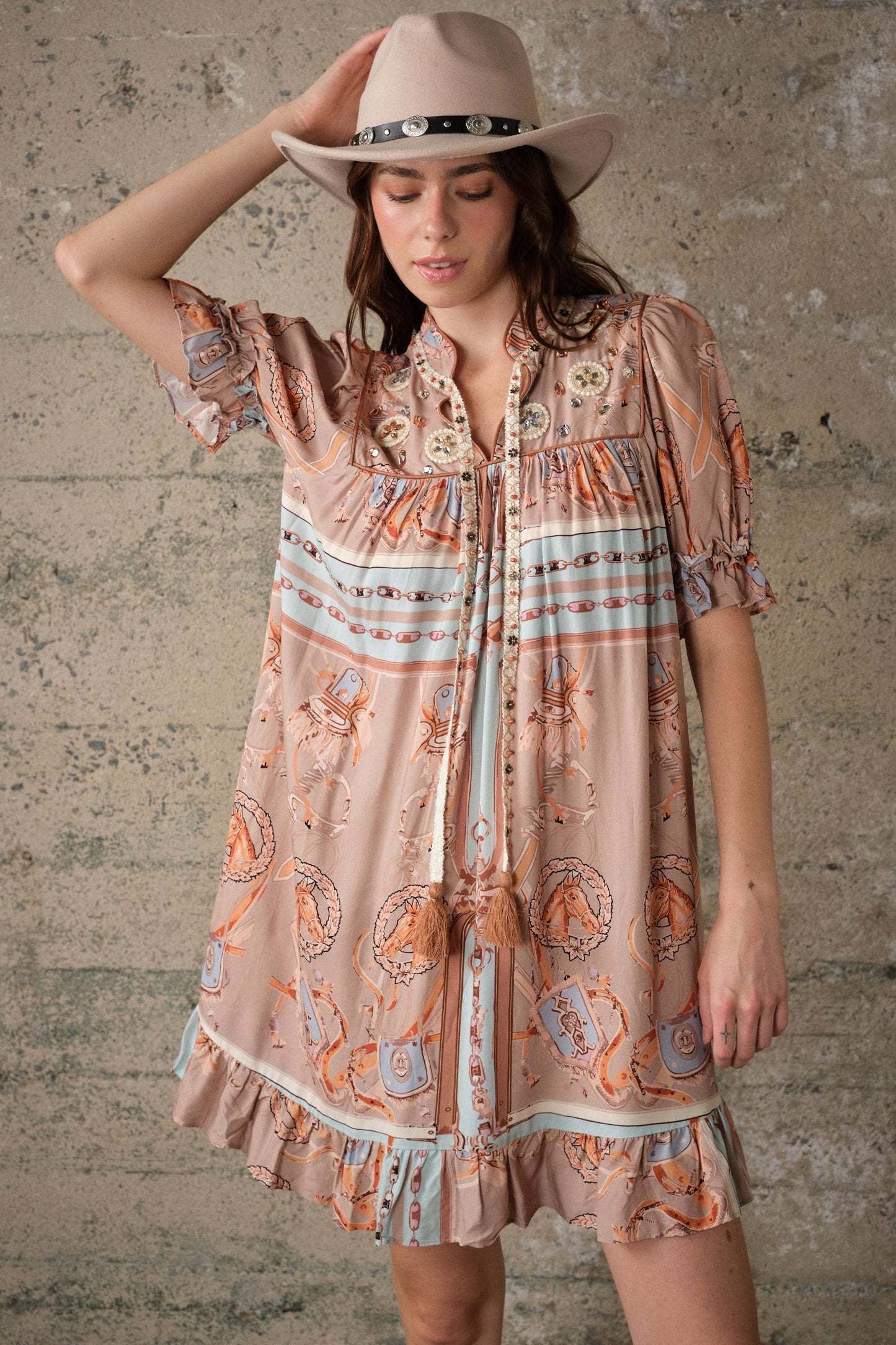 Blue B Western Scarf Print Babydoll Dress