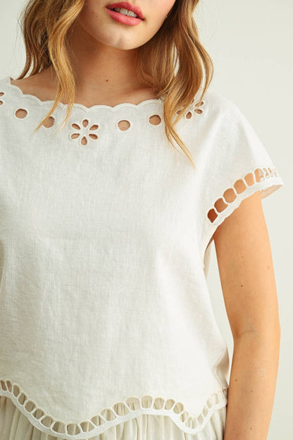 Floral Embroidered Boat Neck Top & Skirt Set