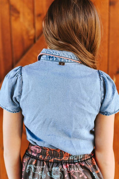 LUCKY & BLESSED Girl's Denim Western Shirt