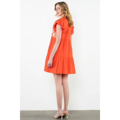 Embroidered Flutter Sleeve Mini Dress