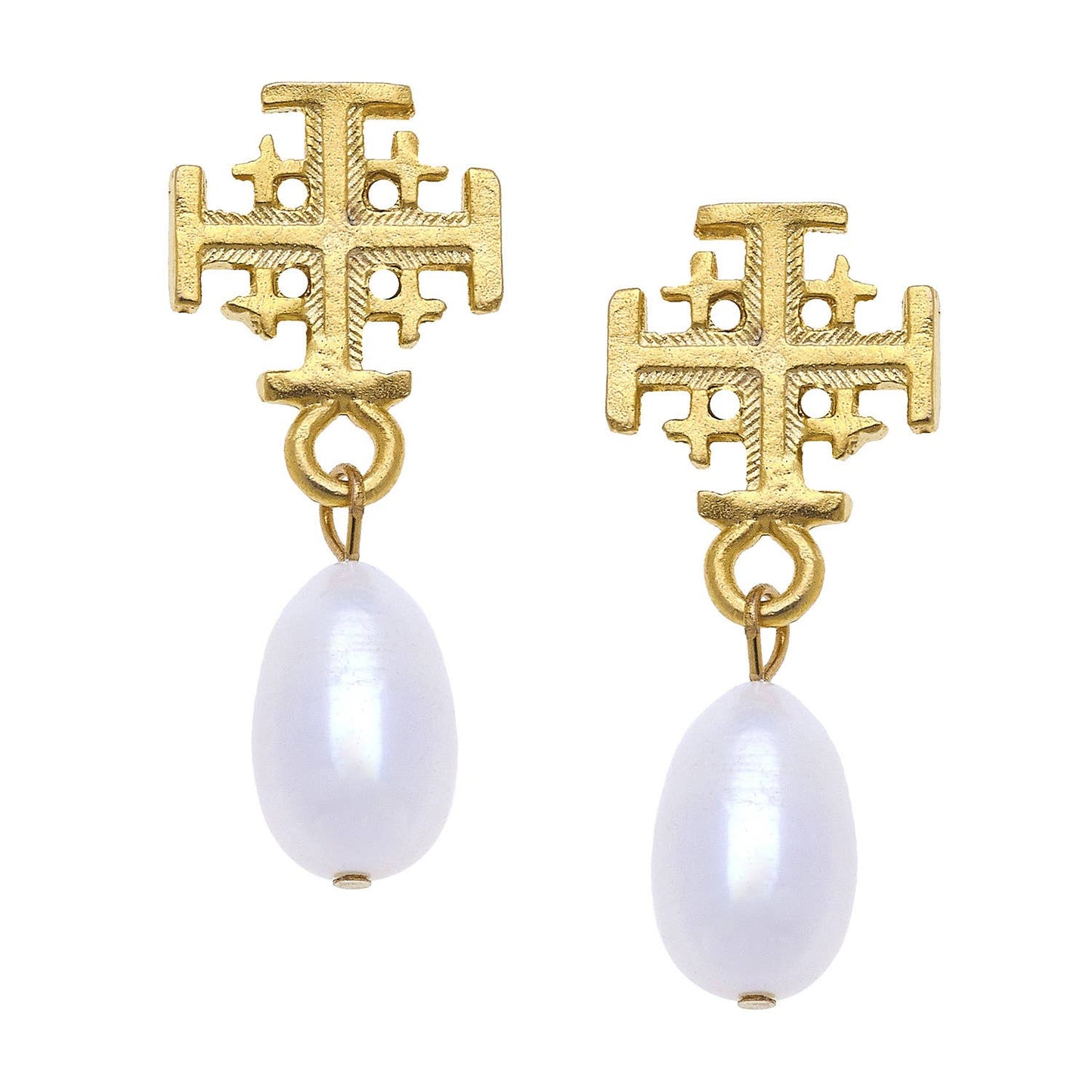 Susan Shaw Gold Multi Cross and Pearl Earrings