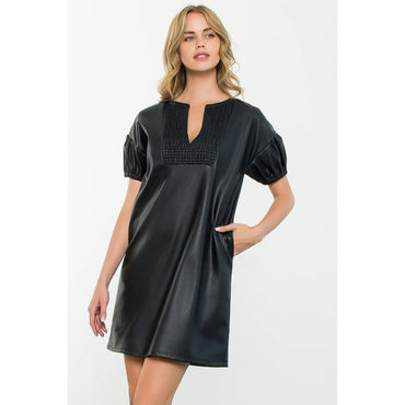 Short Sleeve Leather Dress