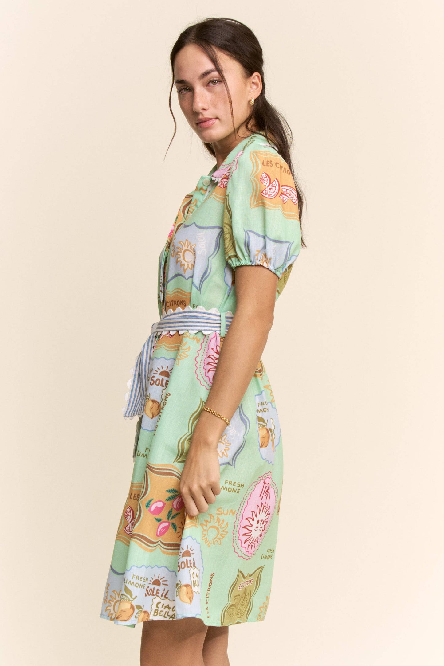Linen Spring Detail Shirt Dress