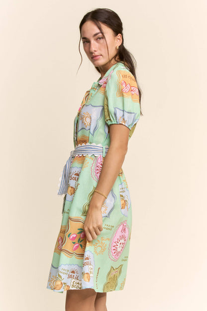Linen Spring Detail Shirt Dress