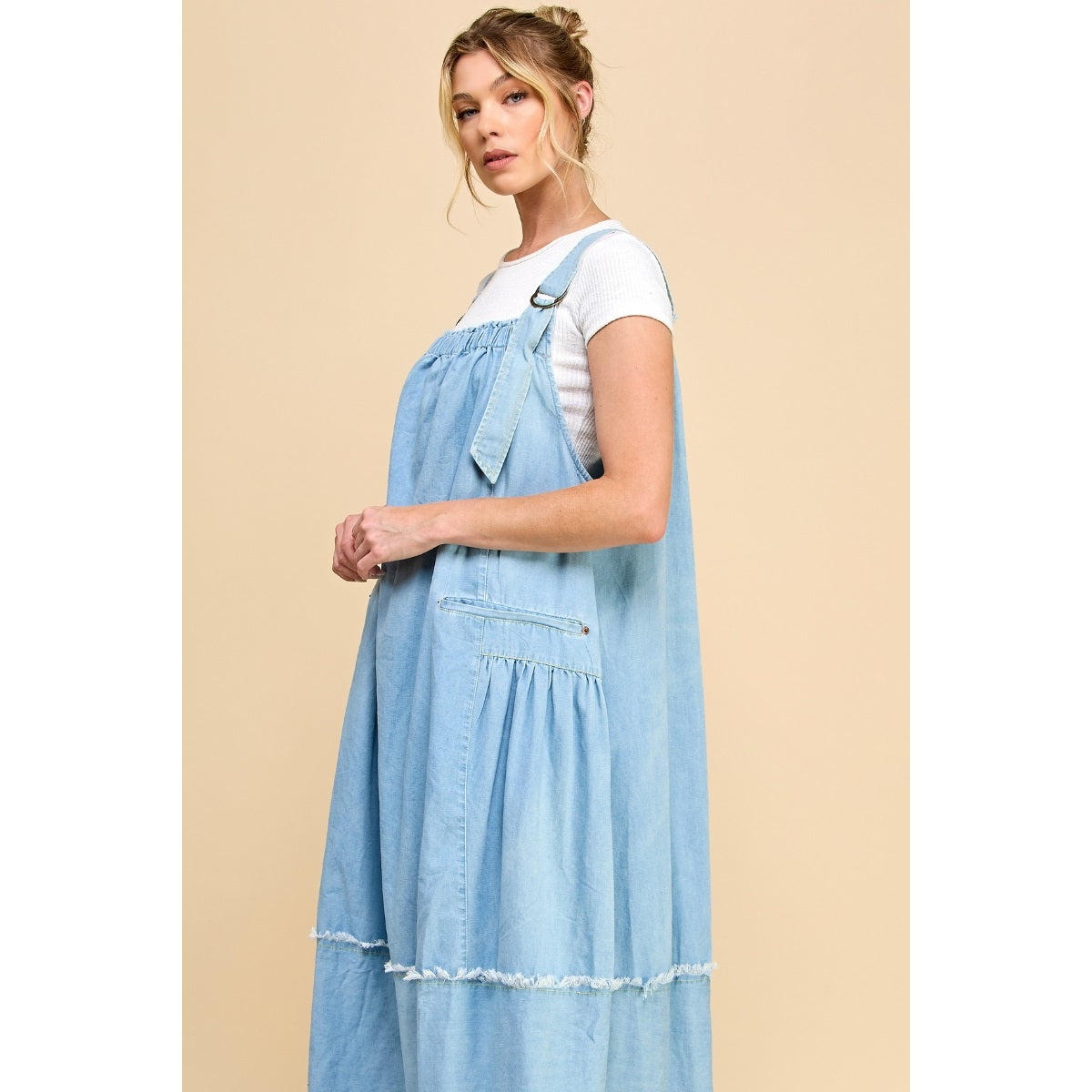 Washed Denim Overalls Dress