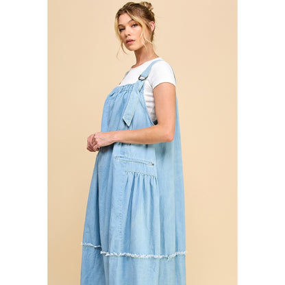 Washed Denim Overalls Dress