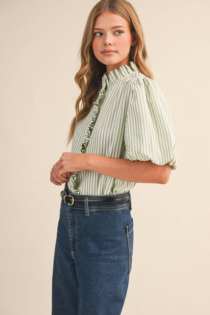 Striped Ruffle Button Down Top