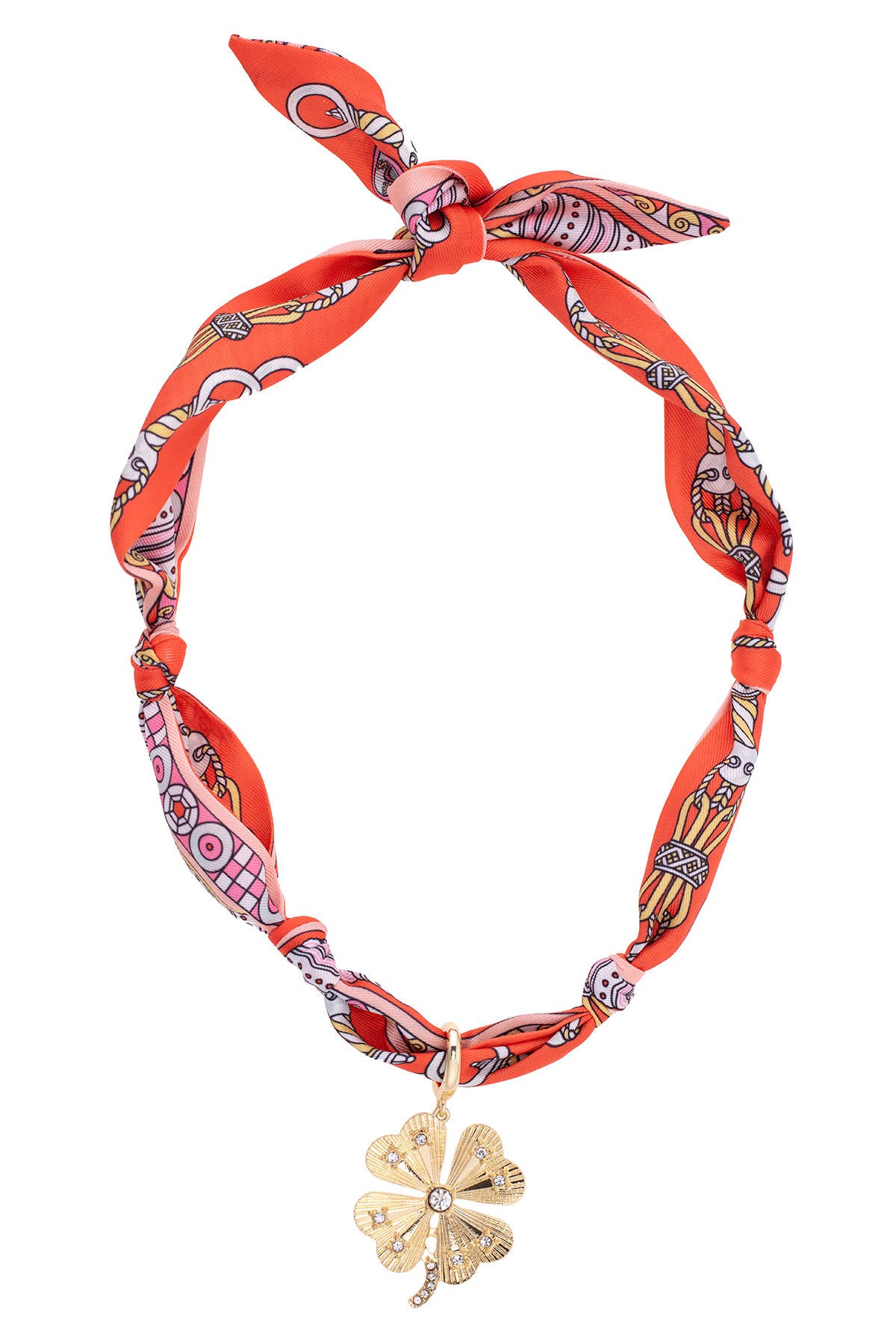 Canvas Style Briar Pave Clover Scarf Necklace in Coral, Light Pink, & White