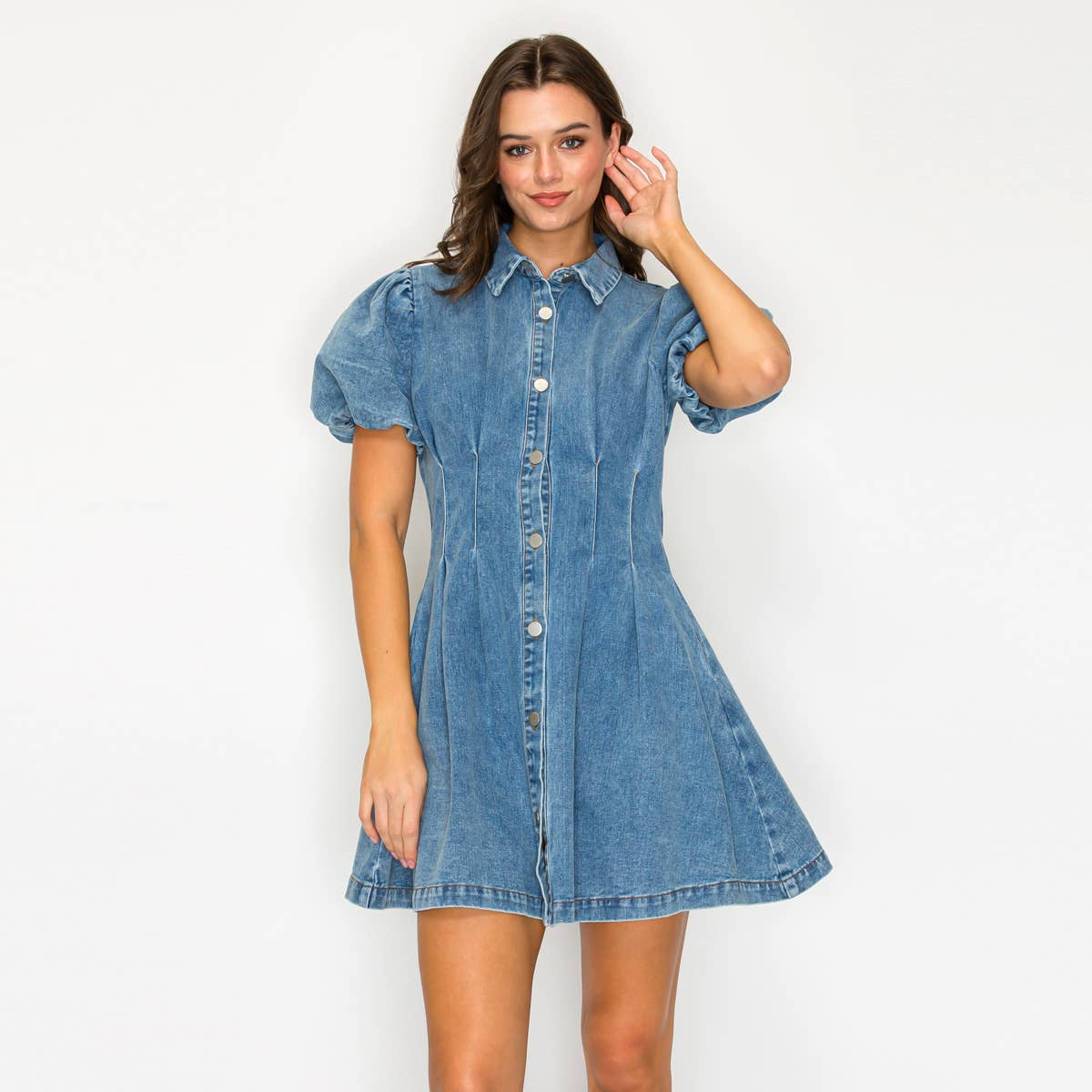 Modern Muse Denim Bubble Sleeve Dress
