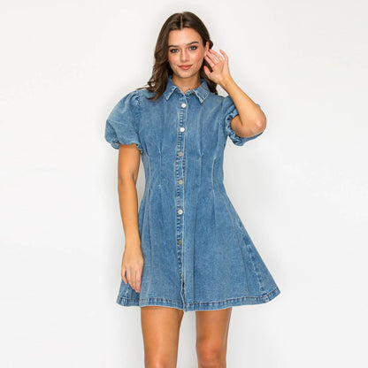 Modern Muse Denim Bubble Sleeve Dress
