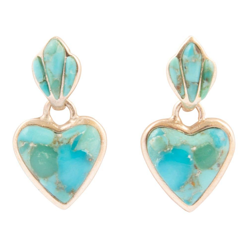 Barse Jewelry Blue Turquoise Heart Silver Drop Post Earrings