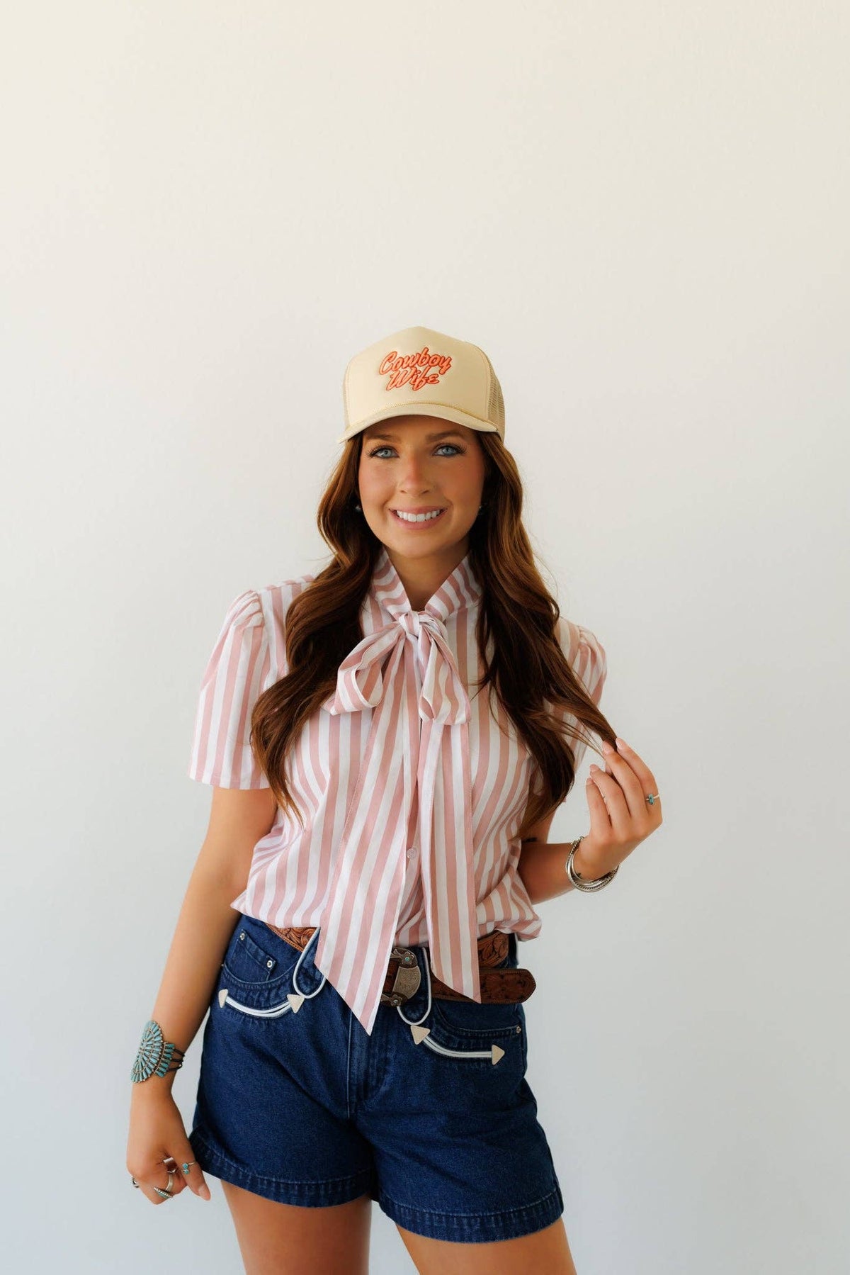 Howdy Hanny Mauve Stripe Bow Tie Blouse
