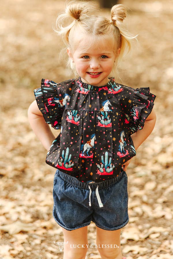 LUCKY & BLESSED Girl's Satin Ruffle Top