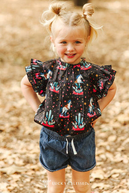 LUCKY & BLESSED Girl's Satin Ruffle Top
