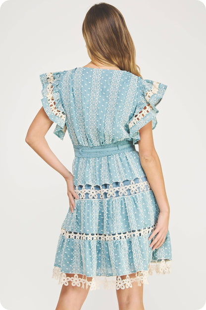 Embroidered Lace Trim Detail Mini Dress