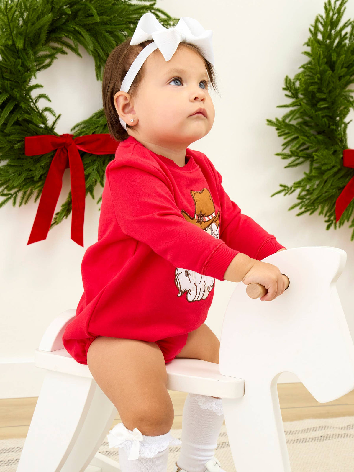 Baby Western Santa Sweatshirt Bubble Romper
