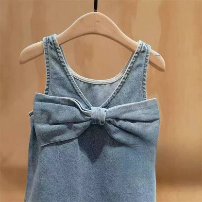 Girl's Denim Bow Sleeveless Dress