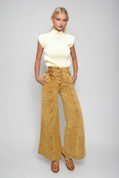 Distressed Corduroy Culotte Pants