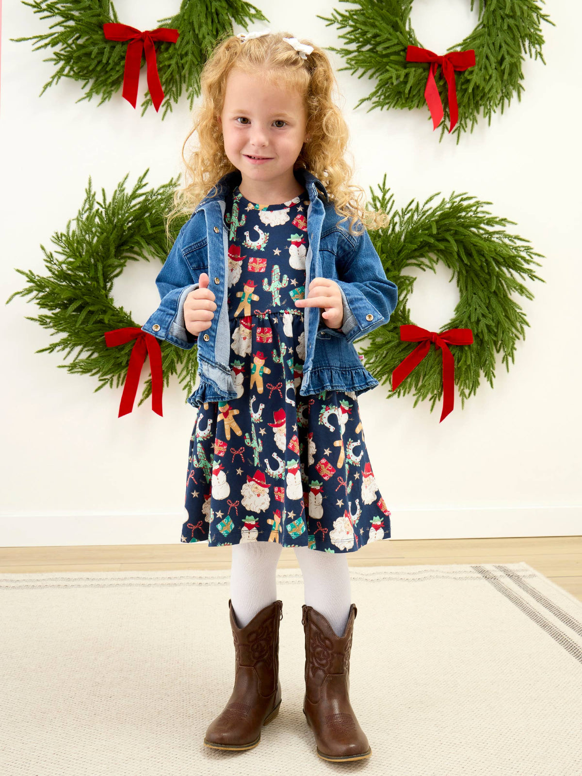 Girls Giddy Up Santa Twirl Dress