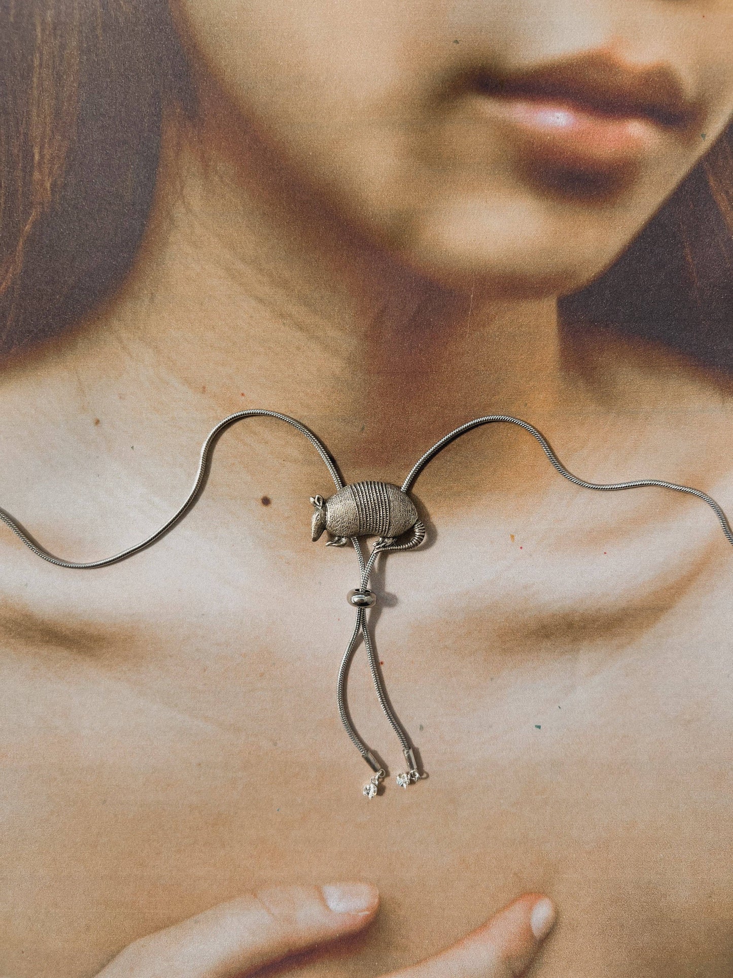 Armadillo Silver Vintage Style Bolo Tie
