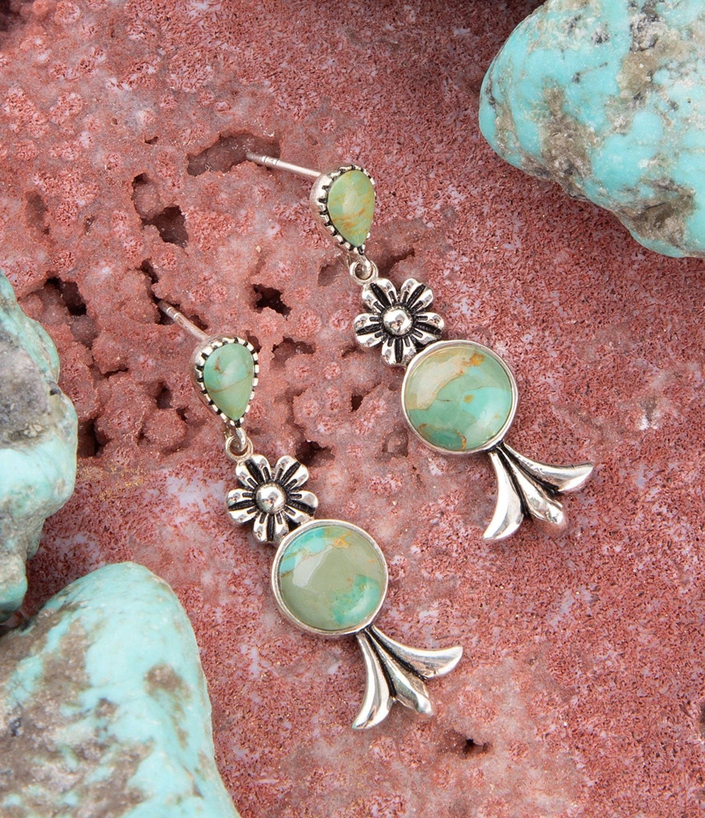 Barse Floral Turquoise and Sterling Silver Drop Earrings