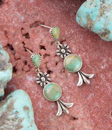 Barse Floral Turquoise and Sterling Silver Drop Earrings