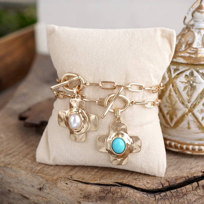 PennyLine Inc. Turquoise Pearl Cross Toggle Bracelet – Sunlit Cross