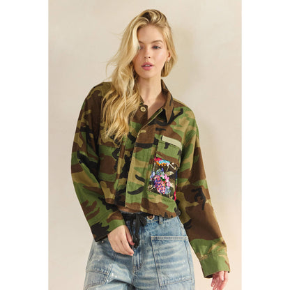 Camo Sequins Contrast Jacket
