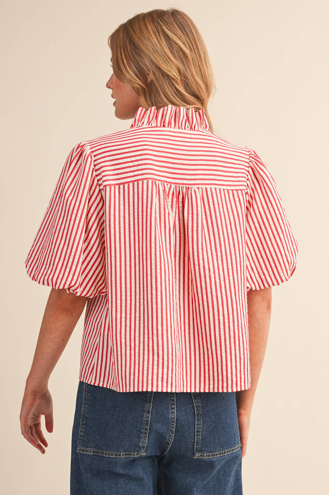 Striped Ruffle Button Down Top