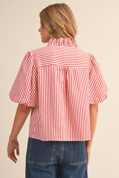 Striped Ruffle Button Down Top
