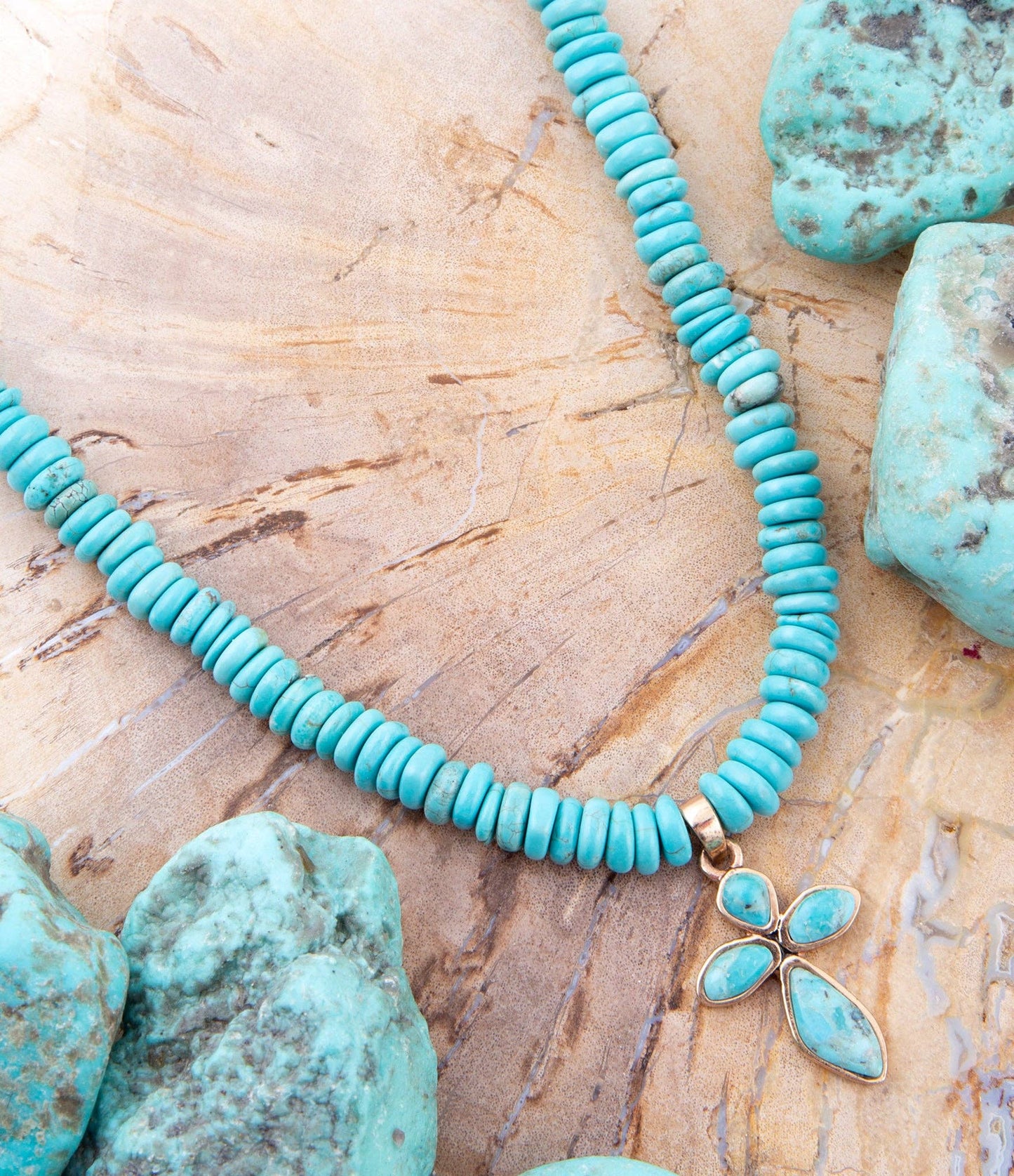 Barse Blue Turquoise on the Cross Pendant Necklace