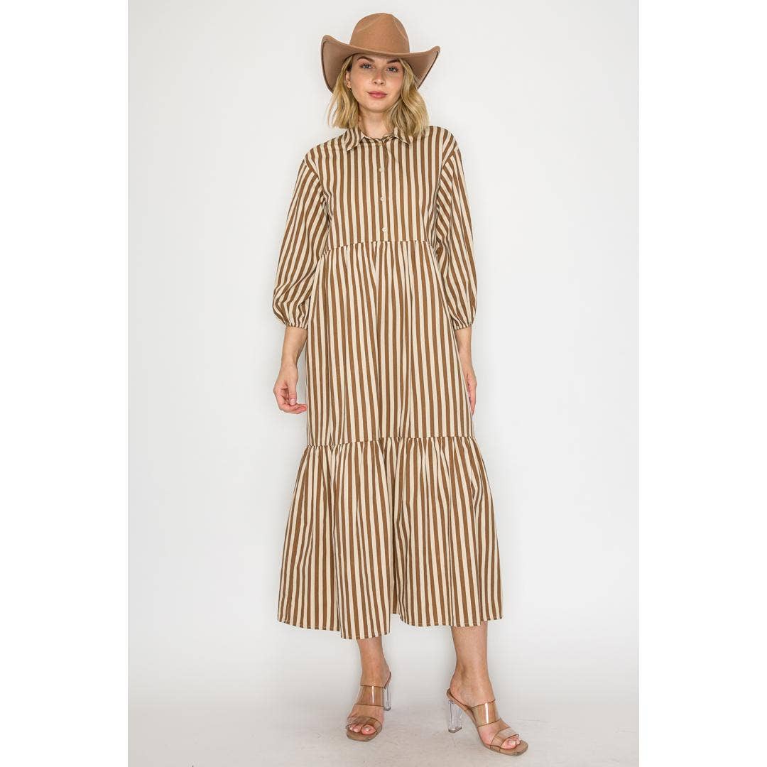 Western Stripe Tiered Maxi Dress