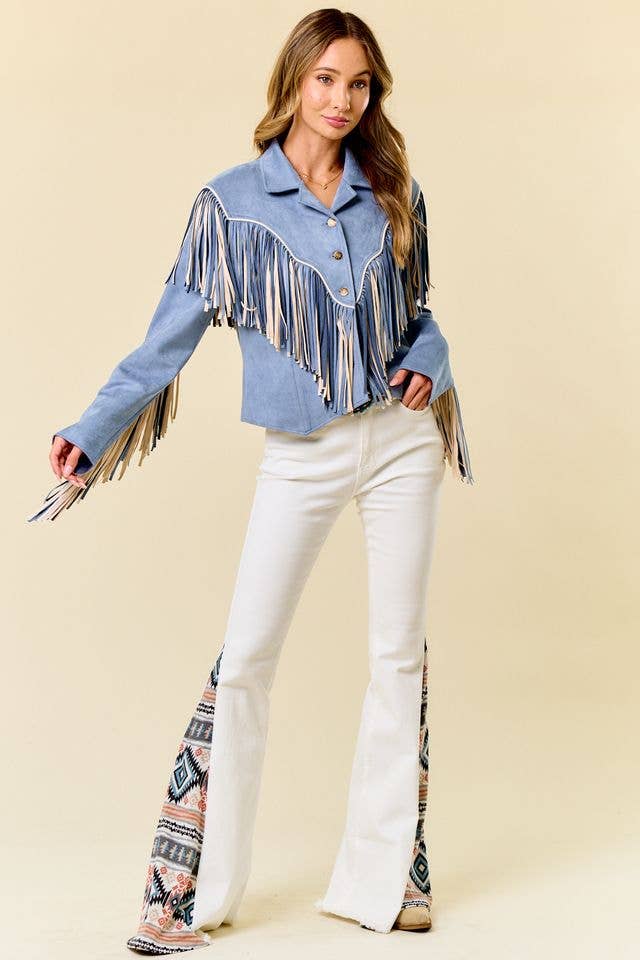 Denim Blue Two Tone Fringe Jacket