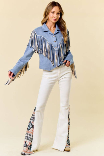 Denim Blue Two Tone Fringe Jacket