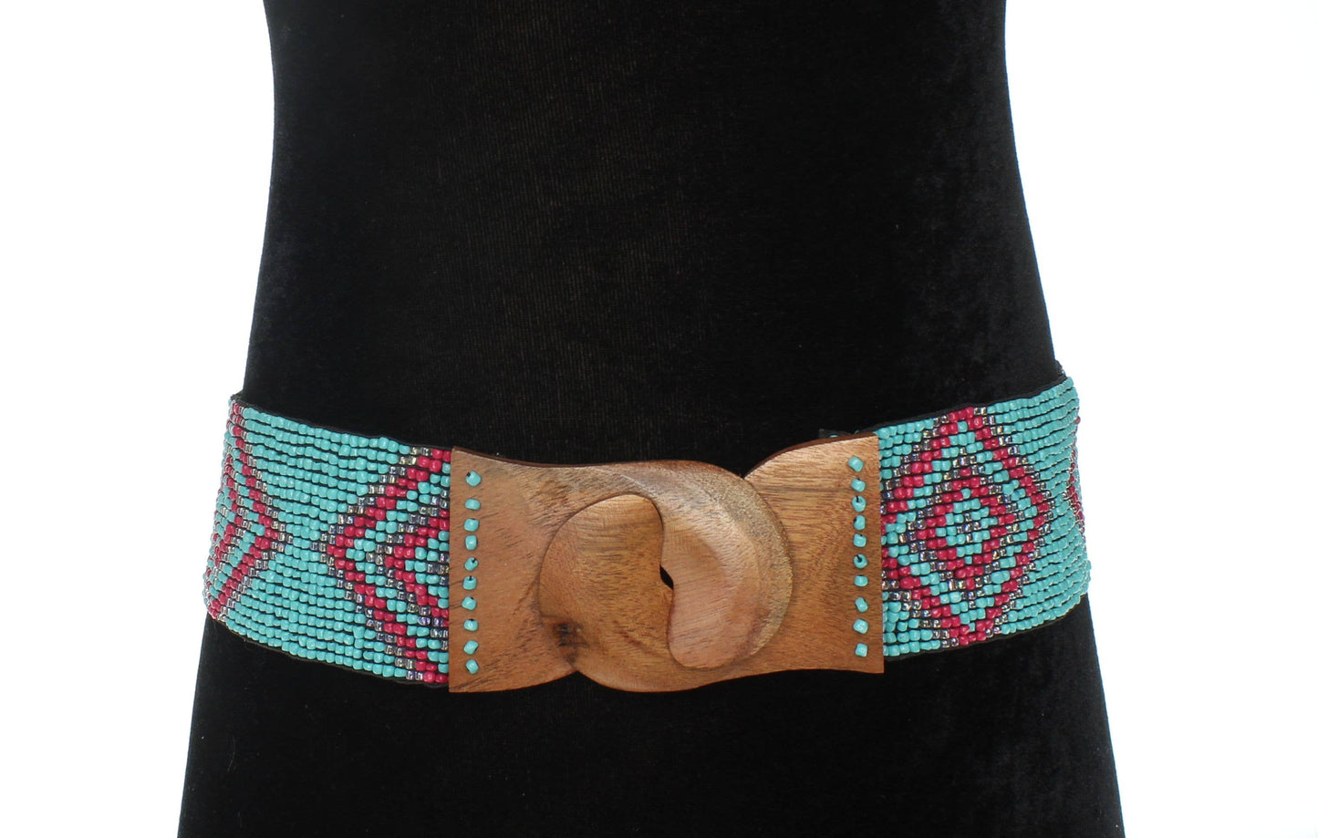 Turquoise & Pink Handmade Stretchy Beaded Bali Belt