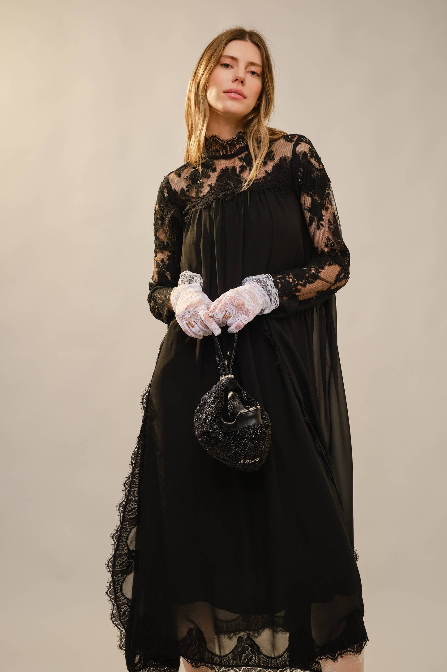 Blue B Lace Yoke Batwing Sleeve Maxi Dress