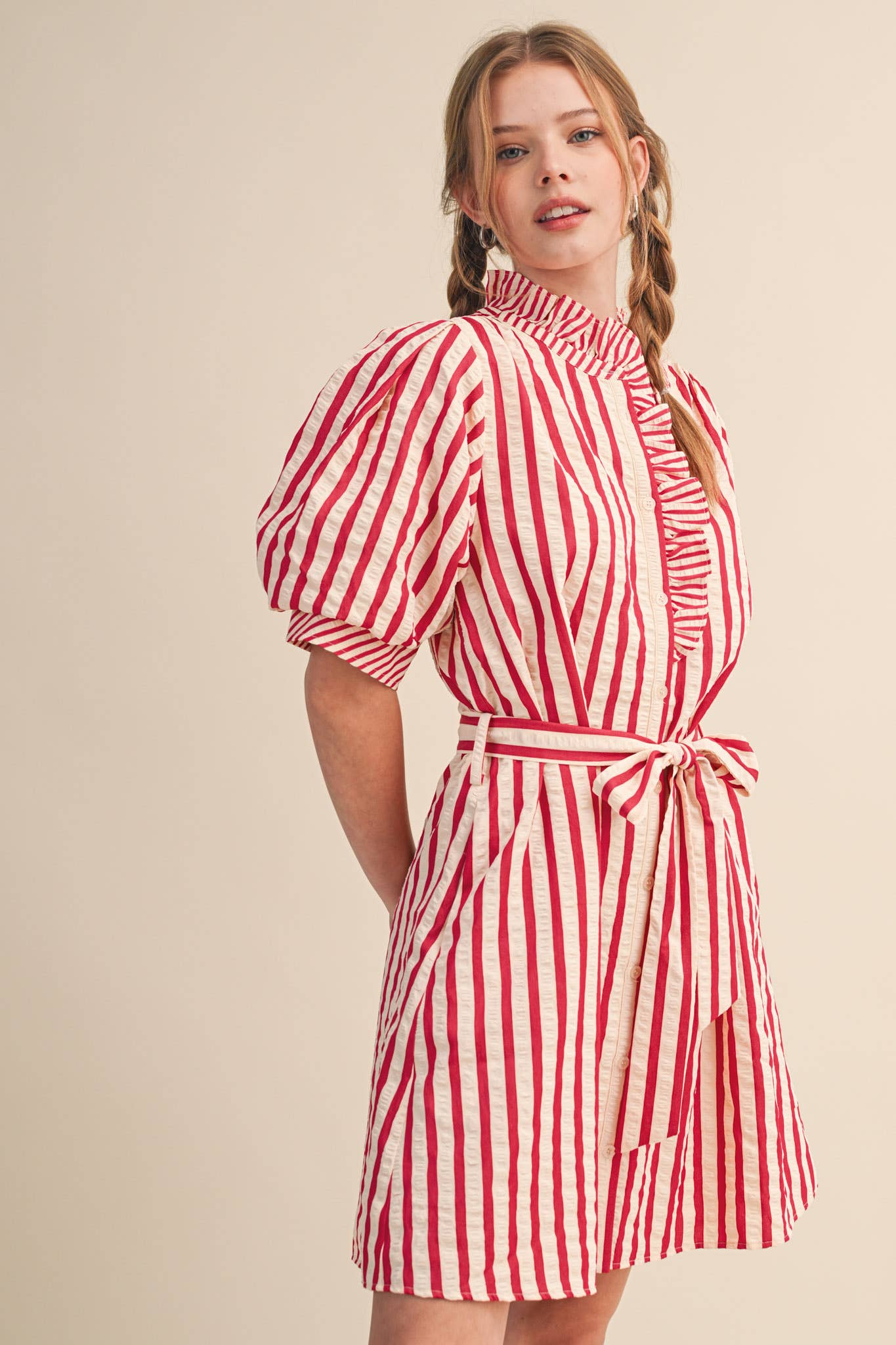 Striped Ruffled Button Down Mini Dress