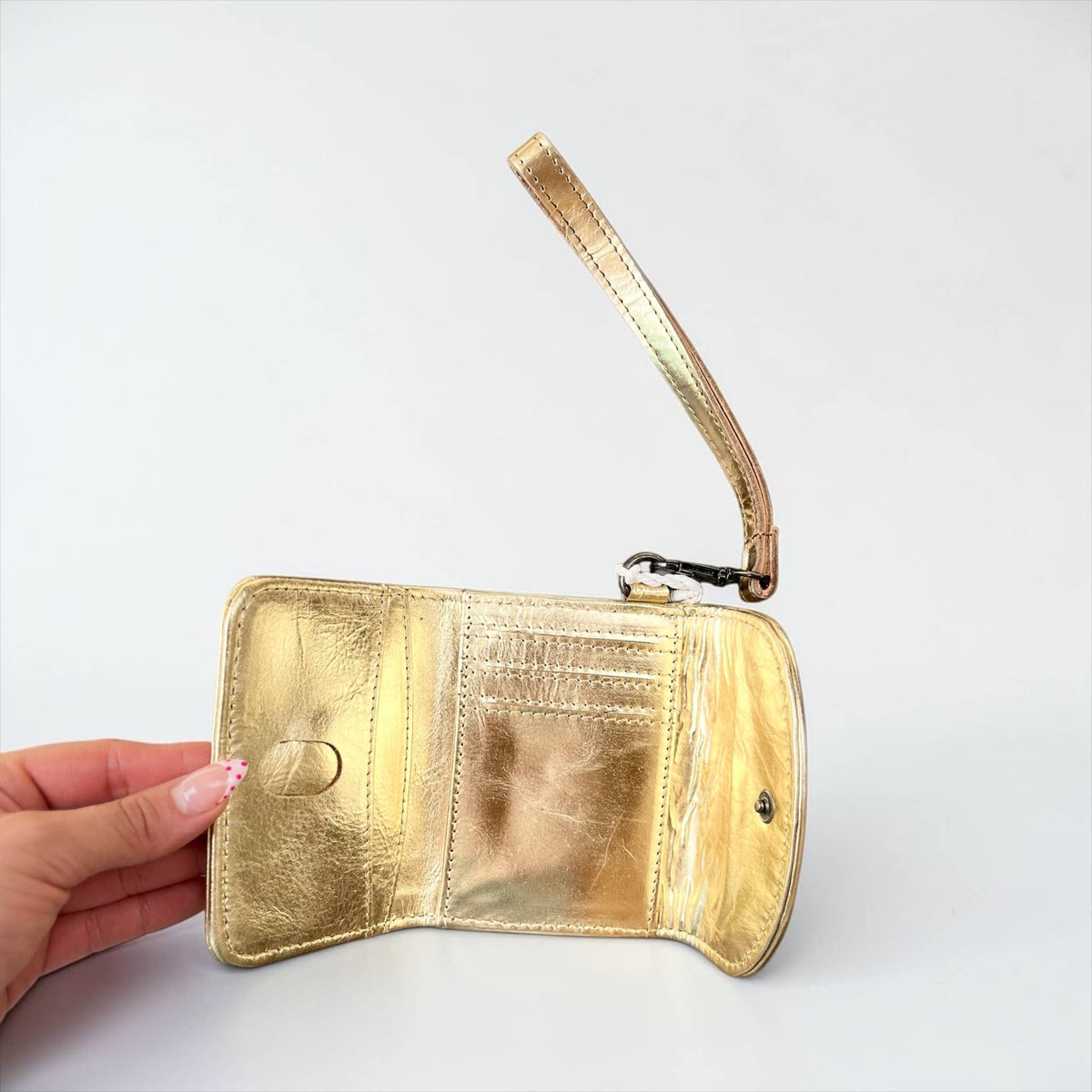 Gold Tooled Leather Wristlet Wallet